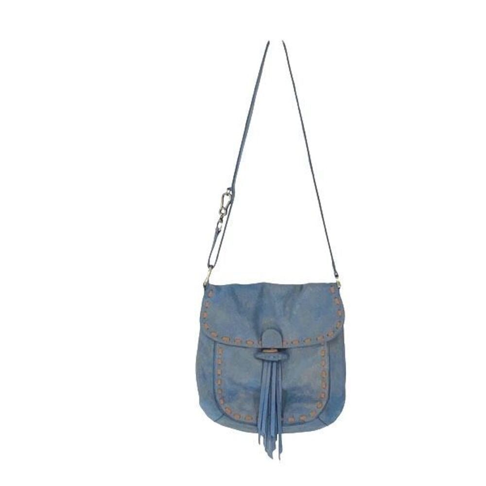 Carla Mancini Womens Flap Fringe Boho Leather Crossbody Bag Blue Medium - Picture 3 of 9